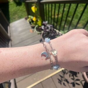 Handmade Stainless Steel Aquamarine and Labradorite Bracelet with Moon charm